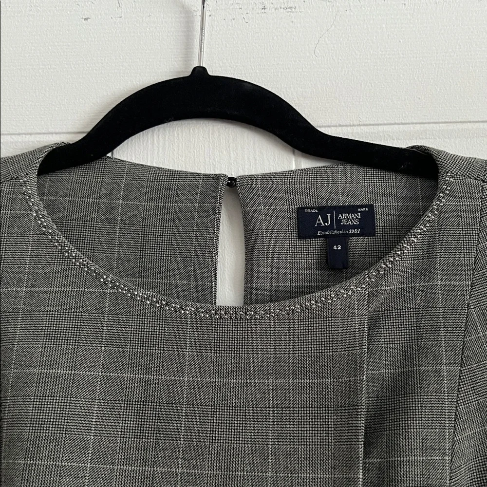 Armani Jeans Asymetrical Flap Dress Plaid Gray Black White size 6 - Picture 5 of 9